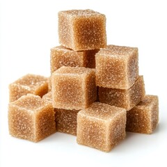 Brown sugar cubes stacked isolated on white background
