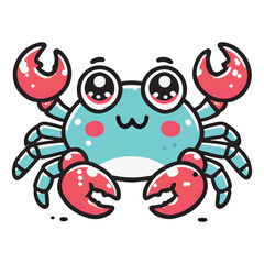 Cute crab sea creature, cartoon vector illustration. Icon, mascot, logo, animal style