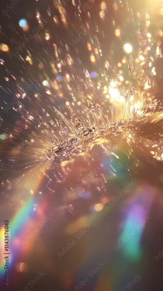 Poster close-up view of sparkling water quills creating vibrant patterns in motion during sunlight