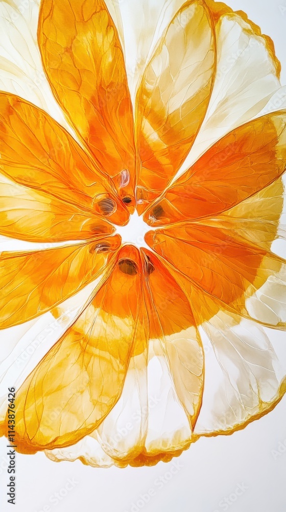 Poster Sliced orange sections arranged in a circular pattern against a bright background