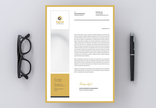 Letterhead Layout with Golden Accents