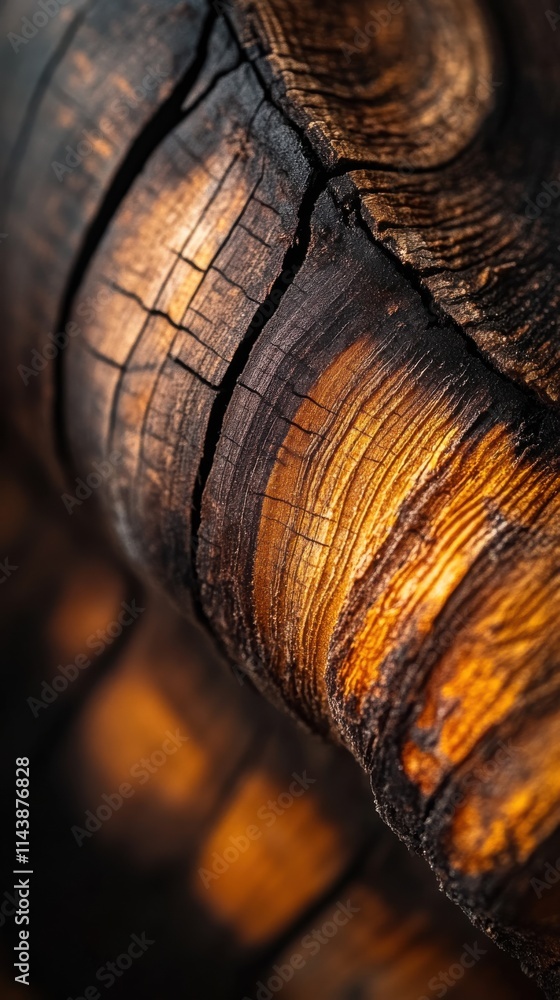 Poster Macro shot revealing intricate wood rings and aging patterns in natural light showcasing unique textures and colors
