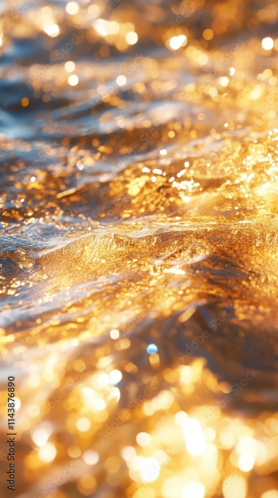 Aufkleber macro view of sand grains shimmering under sunlight in shallow water close to the shore during a bri