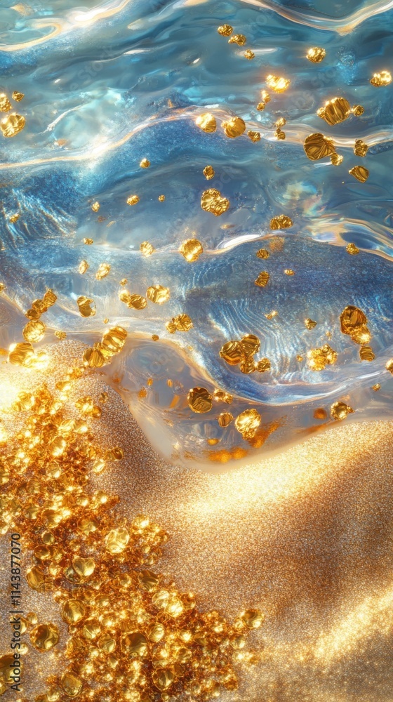Aufkleber macro view of shimmering sand grains sparkling in shallow water under sunlight at the beach