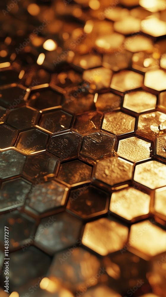 Aufkleber macro shot of honeycomb showcasing the intricate structure and golden hues under soft light