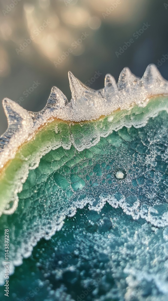 Poster frost delicately forms along the edge of a leaf in the stillness of winter capturing nature's intric