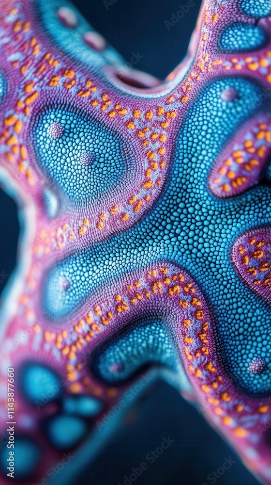 Poster Macro shot of a vibrant starfish showcasing intricate patterns and textures found in ocean habitats