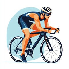 Obraz premium Dynamic Cyclist in Action: A Vibrant Illustration of a Competitive Athlete Riding a Bike on a Blue Background, Perfect for Sports and Fitness Themes