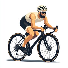 Obraz premium Athletic Male Cyclist Riding a Racing Bicycle in a Dynamic Pose, Representing Speed, Strength, and Passion for Sports and Outdoor Adventures