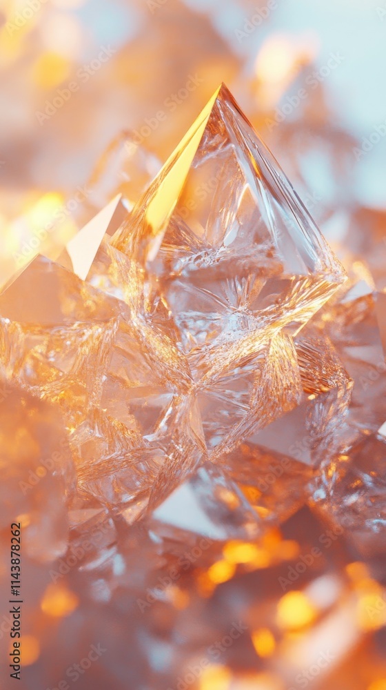 Poster intricate macro shot showcasing the stunning details of a crystal structure illuminated by warm ligh