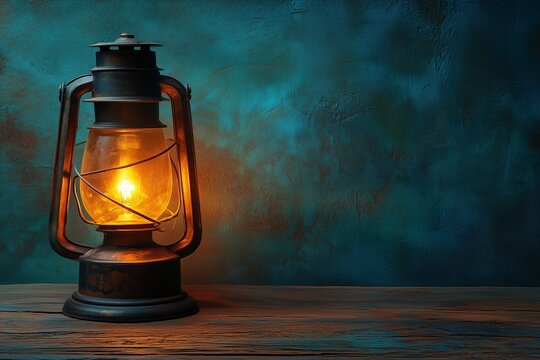 lantern on the wood table with copyspace