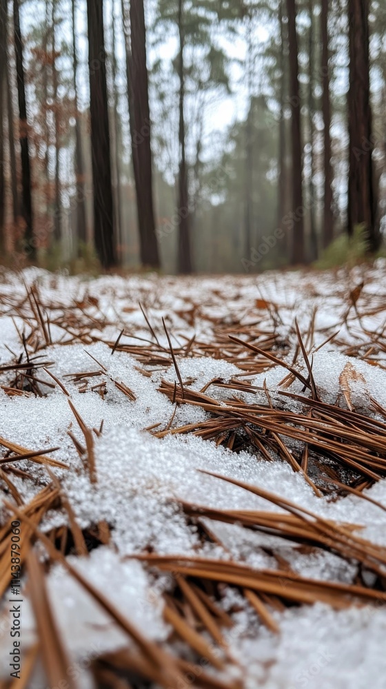 Aufkleber snow-covered forest pathway surrounded by tall trees capturing the essence of winter tranquility