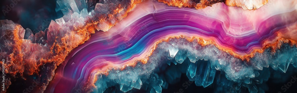 Aufkleber vibrant crystal geode displaying intricate formations and rich colors in a macro view