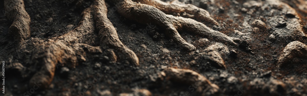 Poster intertwined tree roots reveal nature's intricate patterns and textures in earthy soil