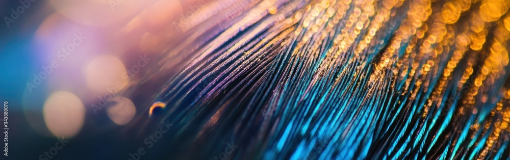 Poster Intricate details of a peacock feather showcasing vibrant colors and unique textures in a close-up view