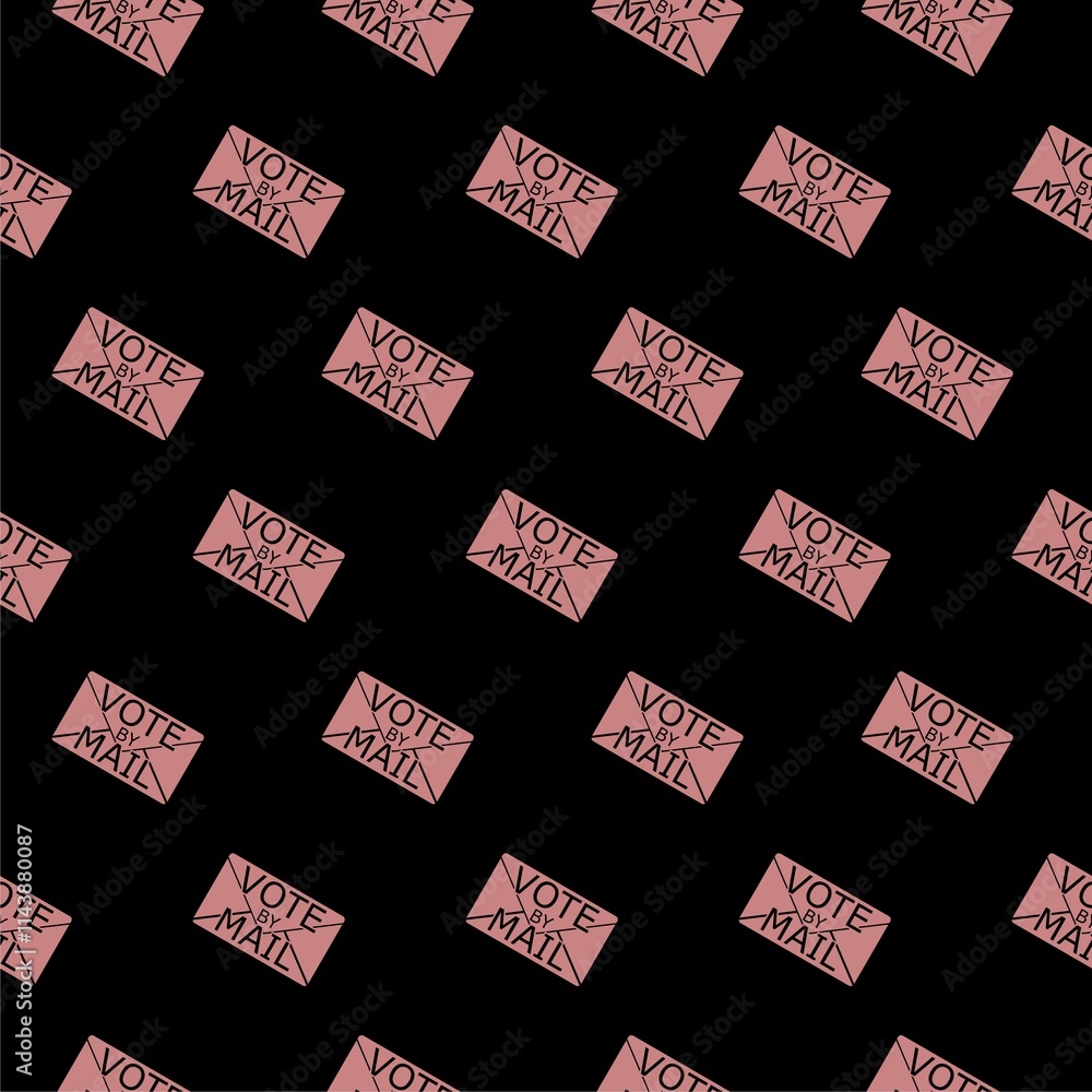 Poster vote by mail simple icon seamless pattern isolated on black background