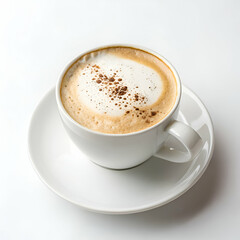Obraz premium A cup of cappuccino on a white background, ideal for coffee lovers and minimalist design themes