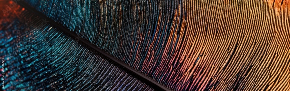 Poster intricate details of a peacock feather showcasing vibrant colors and unique textures in nature's des