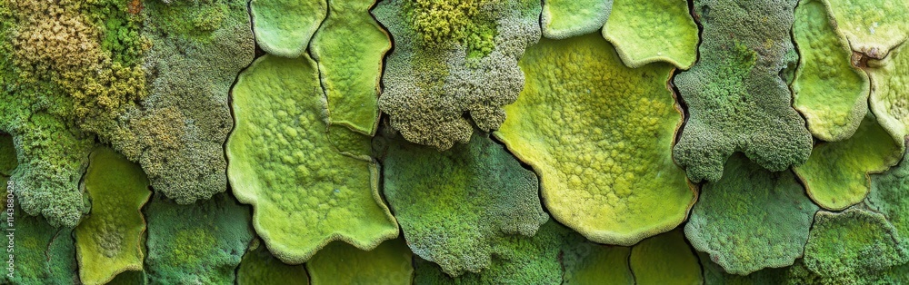 Poster macro view of textured moss revealing intricate patterns and vibrant shades of green in a natural se