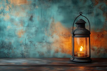 lantern on the wood table with copyspace