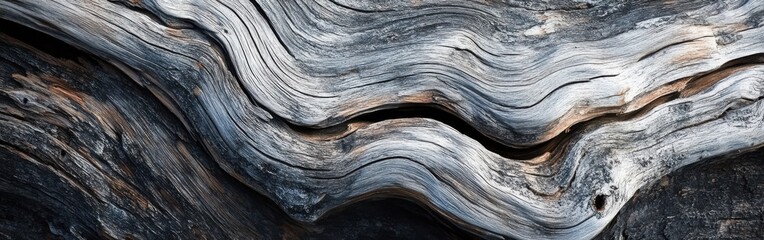 Weathered wood texture revealing intricate patterns and natural beauty from an ancient tree trunk in sunlight