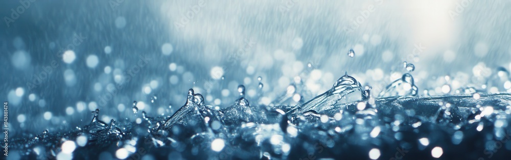 Poster gentle rain creating serene patterns on a glass surface with droplets reflecting light and movement