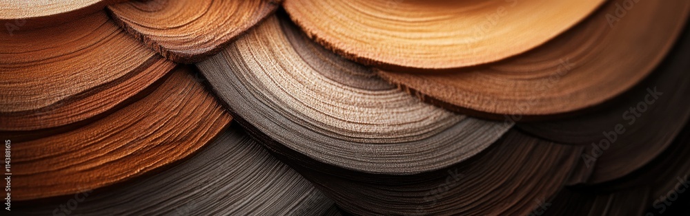 Poster close-up view of intricate wood growth rings showing natural patterns and textures under warm lighti
