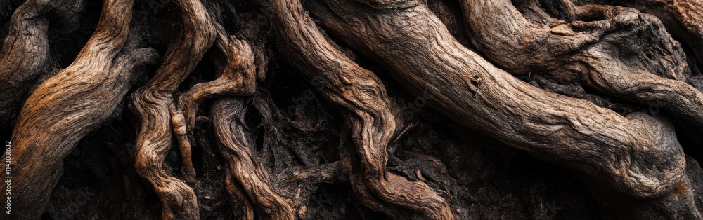 Poster Twisted tree roots in extreme macro detail showcasing natural textures and forms