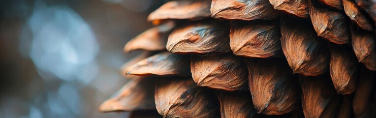 Extreme close-up of pine cone scales revealing intricate textures and natural patterns found in forest environments during daylight