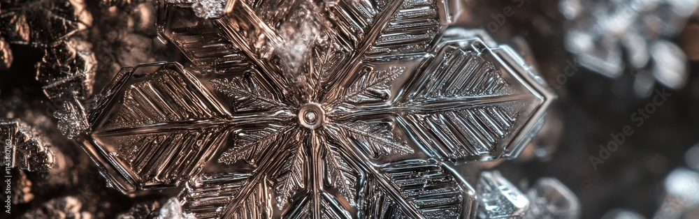Leinwandbilder Close-up view of an intricate snowflake showcasing its delicate structure and unique formation