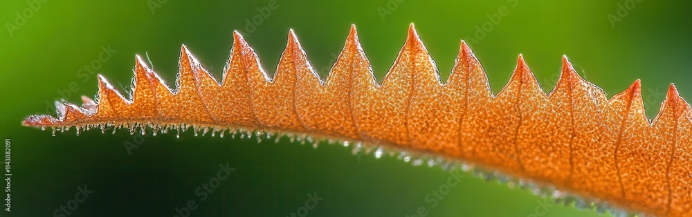 Poster close-up view of a leaf's edge revealing intricate serrations and textures in natural light