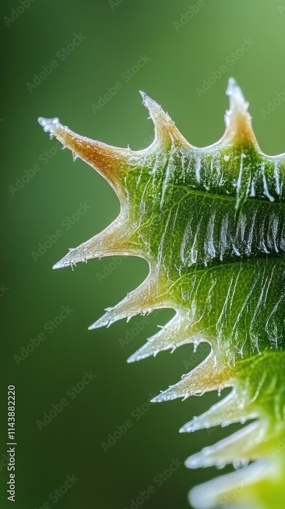 Poster extreme close-up of a leaf edge displaying sharp contours and intricate textures in natural light