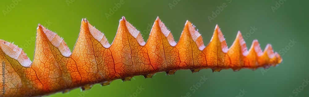 Poster Close-up view of a leaf edge showcasing intricate textures and vibrant colors during daylight in a natural setting