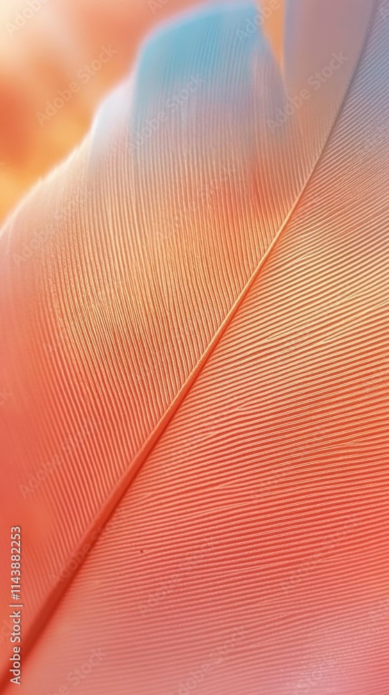 Fototapete close-up view of a colorful feather highlighting intricate textures and patterns in soft hues