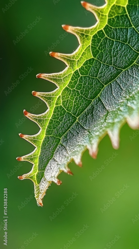 Poster extreme close-up of a leaf edge showing intricate details and textures in natural light
