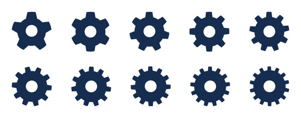 vector set of gear with hole, 5 teeth - 14 teeth (solid fill)