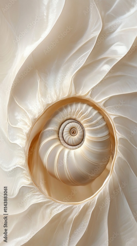 Poster Detailed view of a delicate spiral snail shell showcasing natural patterns and textures