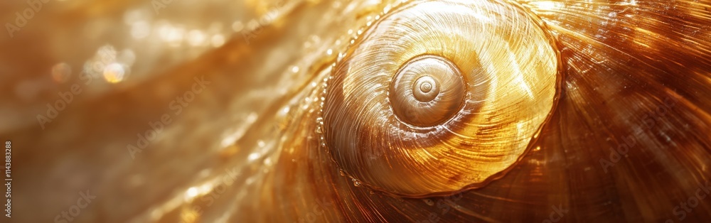 Poster detailed close-up study of a snail shell revealing intricate textures and colors in natural light