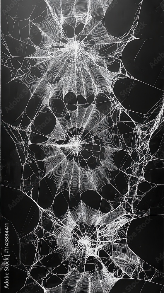 Poster detailed close-up of intricate spider silk showcasing complex patterns in natural light during early