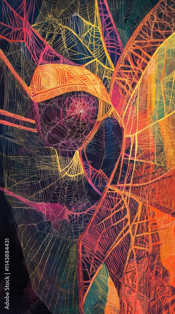 Poster Intricate patterns of spider silk showcasing vibrant colors and delicate structure in a natural setting