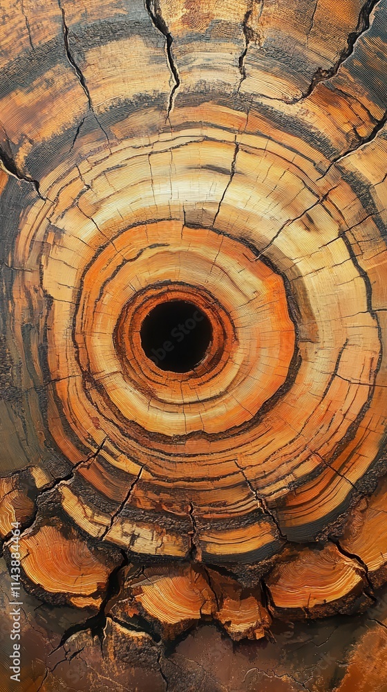 Poster detailed view of split log showcasing intricate growth rings and textures