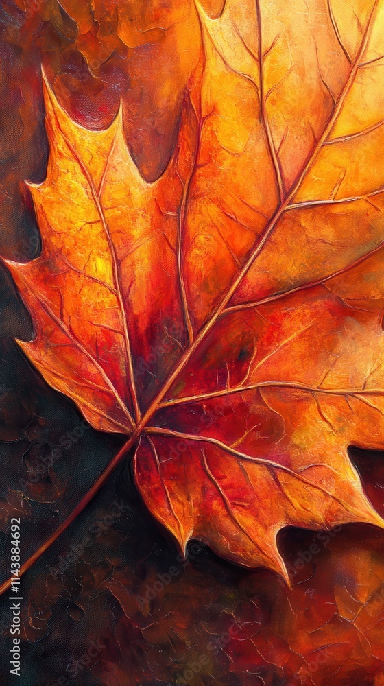 Poster close-up of a vibrant maple leaf showcasing autumn colors in a natural setting