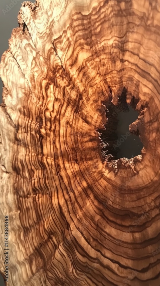 Poster close-up view of intricate patterns on a freshly cut tree stump revealing natural beauty and texture