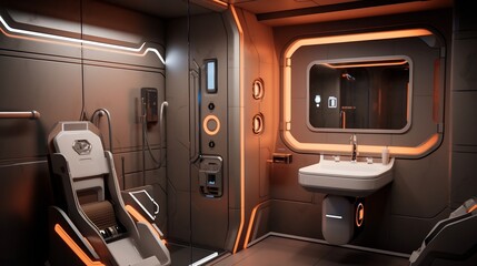 Sleek and stylish high tech bathroom with a smart toilet heated floors and contemporary fixtures for a luxurious and convenient home experience