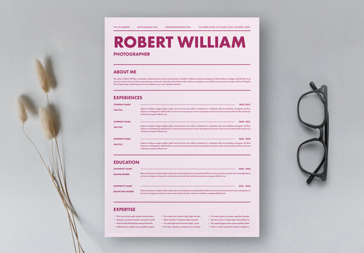Resume Layout with Pink Accents