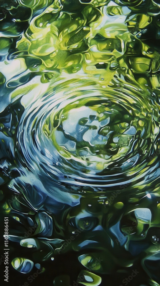 Poster Rippling water creates vibrant abstract patterns in serene natural setting