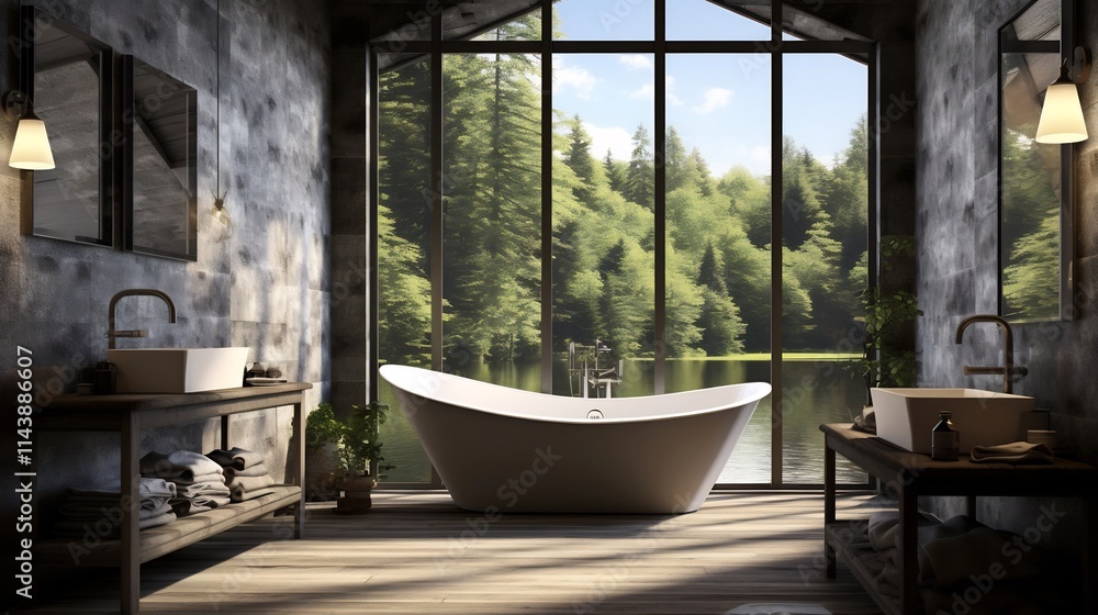 Poster bright and airy bathroom oasis with natural illumination and open spaces showcasing a minimalist des