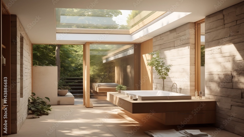 Poster tranquil and spacious bathroom oasis with abundant natural light and sleek minimalist dcor elements 