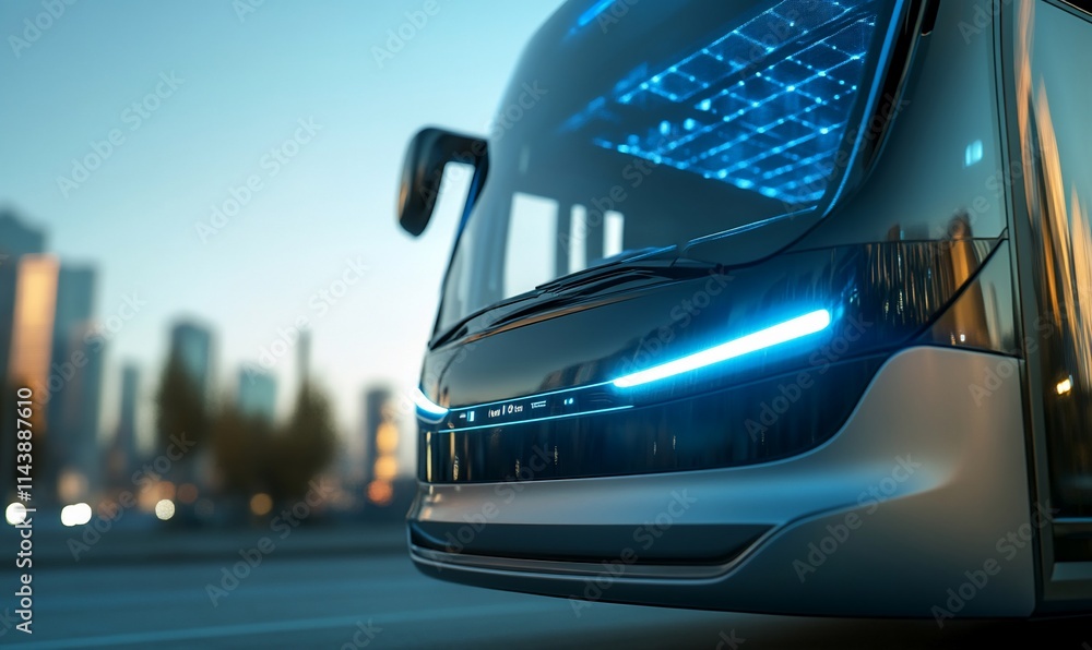 Aufkleber futuristic bus design with a sleek front and illuminated features.