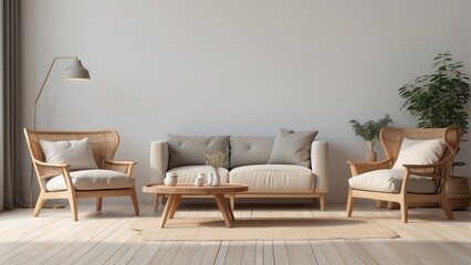 Minimalist Living Room with Wooden Furniture and Neutral Tones
